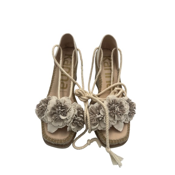 kanna Shoes - Kanna Floral Applique Lace Up Espadrille Wedge Sandals Off White Size 39 JHJNTV